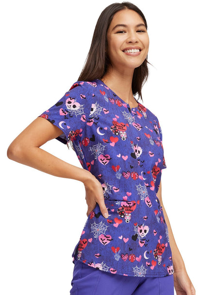Witches Heartsoul Print Halloween V Neck Scrub Top HS821 CRWT - Scrubs Select