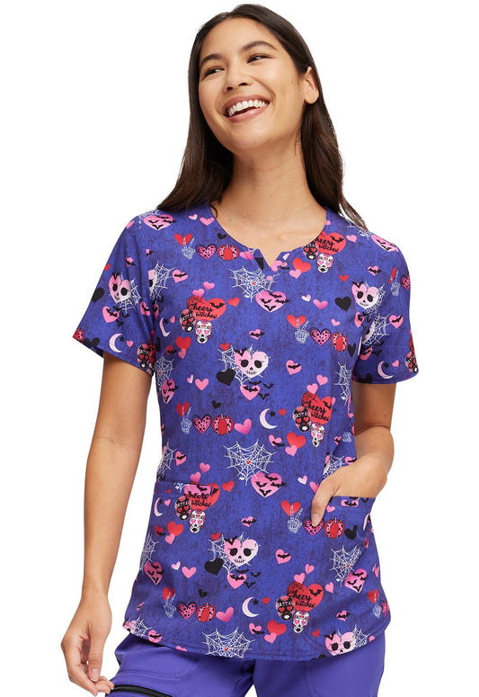 Witches Heartsoul Print Halloween V Neck Scrub Top HS821 CRWT - Scrubs Select