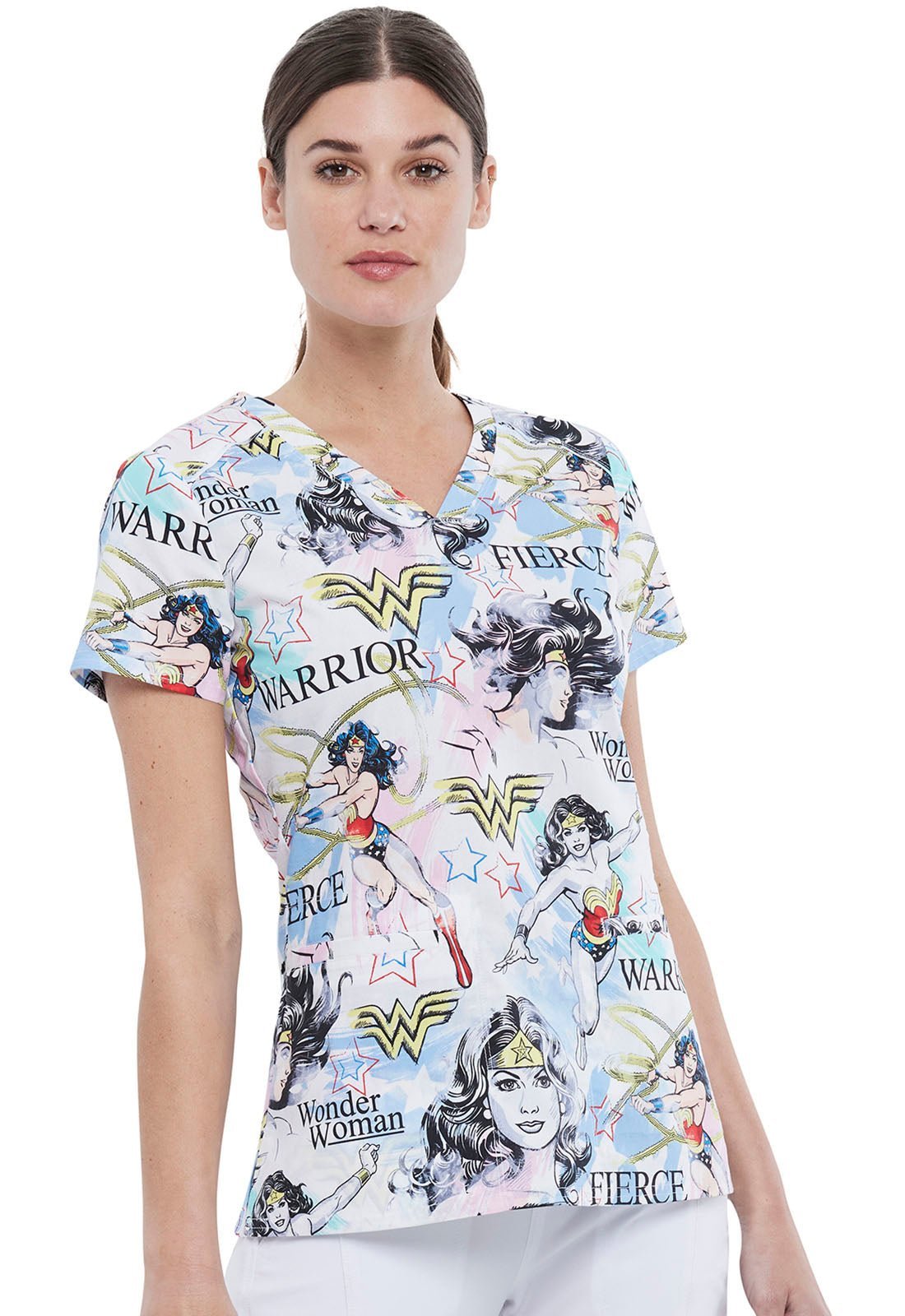 Wonder Woman Tooniforms Licensed DC Comics V Neck Scrub Top TF666 DMFW - Scrubs Select