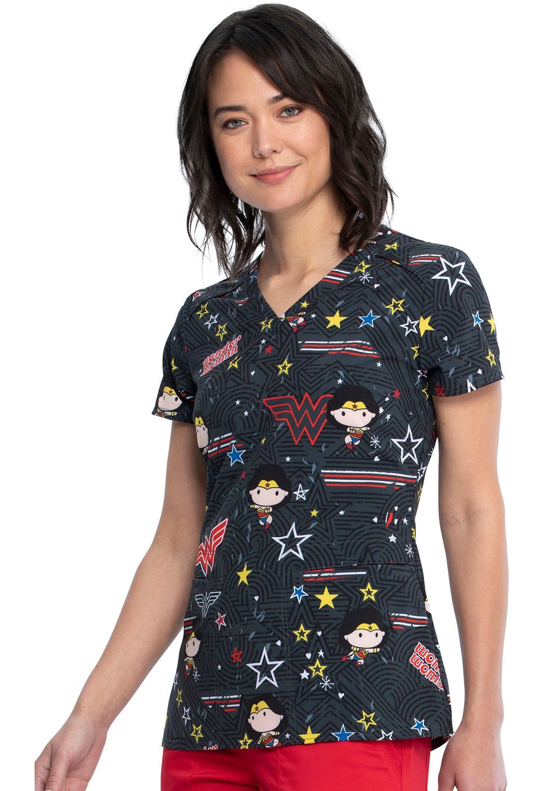 Wonder Woman Tooniforms Licensed DC Comics V Neck Scrub Top TF666 DMVO - Scrubs Select