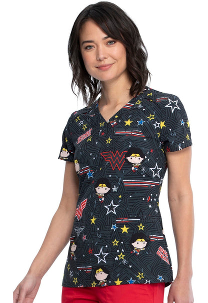 Wonder Woman Tooniforms Licensed DC Comics V Neck Scrub Top TF666 DMVO - Scrubs Select