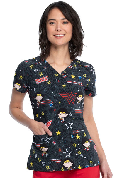 Wonder Woman Tooniforms Licensed DC Comics V Neck Scrub Top TF666 DMVO - Scrubs Select