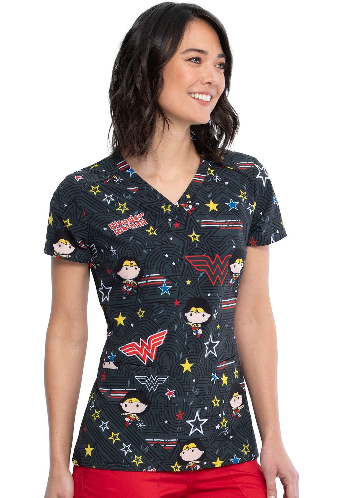Wonder Woman Tooniforms Licensed DC Comics V Neck Scrub Top TF666 DMVO - Scrubs Select