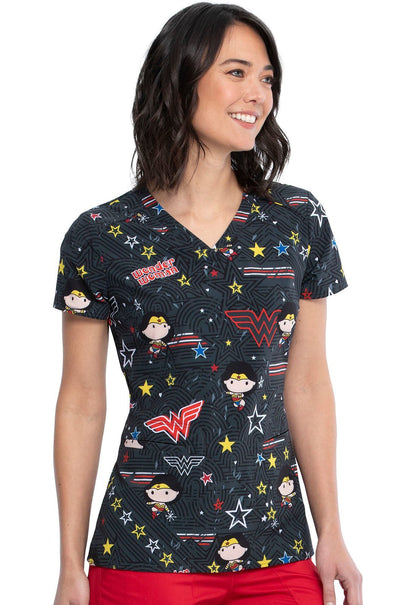 Wonder Woman Tooniforms Licensed DC Comics V Neck Scrub Top TF666 DMVO - Scrubs Select