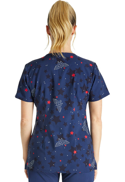 Wonderful Women Cherokee Tooniforms DC Comics V Neck Scrub Top TF626 DMDT - Scrubs Select