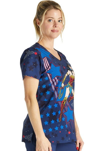 Wonderful Women Cherokee Tooniforms DC Comics V Neck Scrub Top TF626 DMDT - Scrubs Select