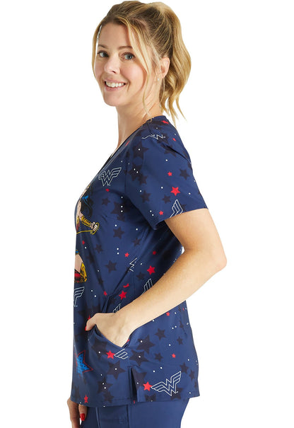 Wonderful Women Cherokee Tooniforms DC Comics V Neck Scrub Top TF626 DMDT - Scrubs Select