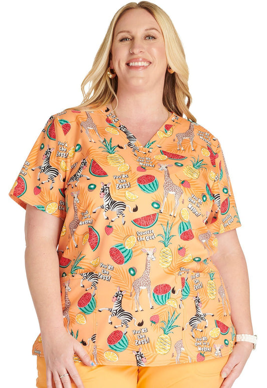 You're The Zest! Cherokee Animal Print V Neck Scrub Top CK671 YRTZ - Scrubs Select