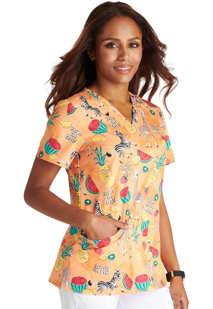 You're The Zest! Cherokee Animal Print V Neck Scrub Top CK671 YRTZ - Scrubs Select