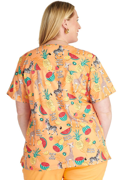 You're The Zest! Cherokee Animal Print V Neck Scrub Top CK671 YRTZ - Scrubs Select