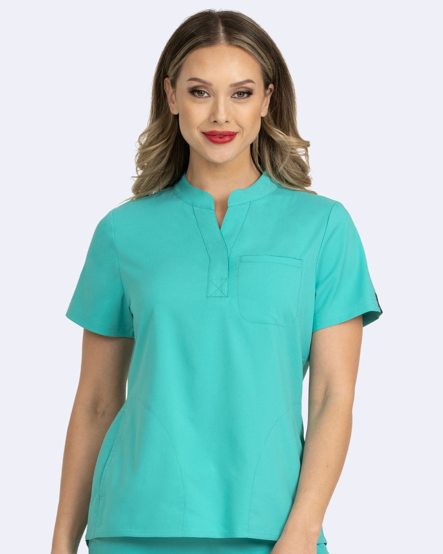 Zavate Chelsea Tuck in Scrub Mandarin Collar Top 1132 Dusty Rose, Red, Sea Foam - Scrubs Select