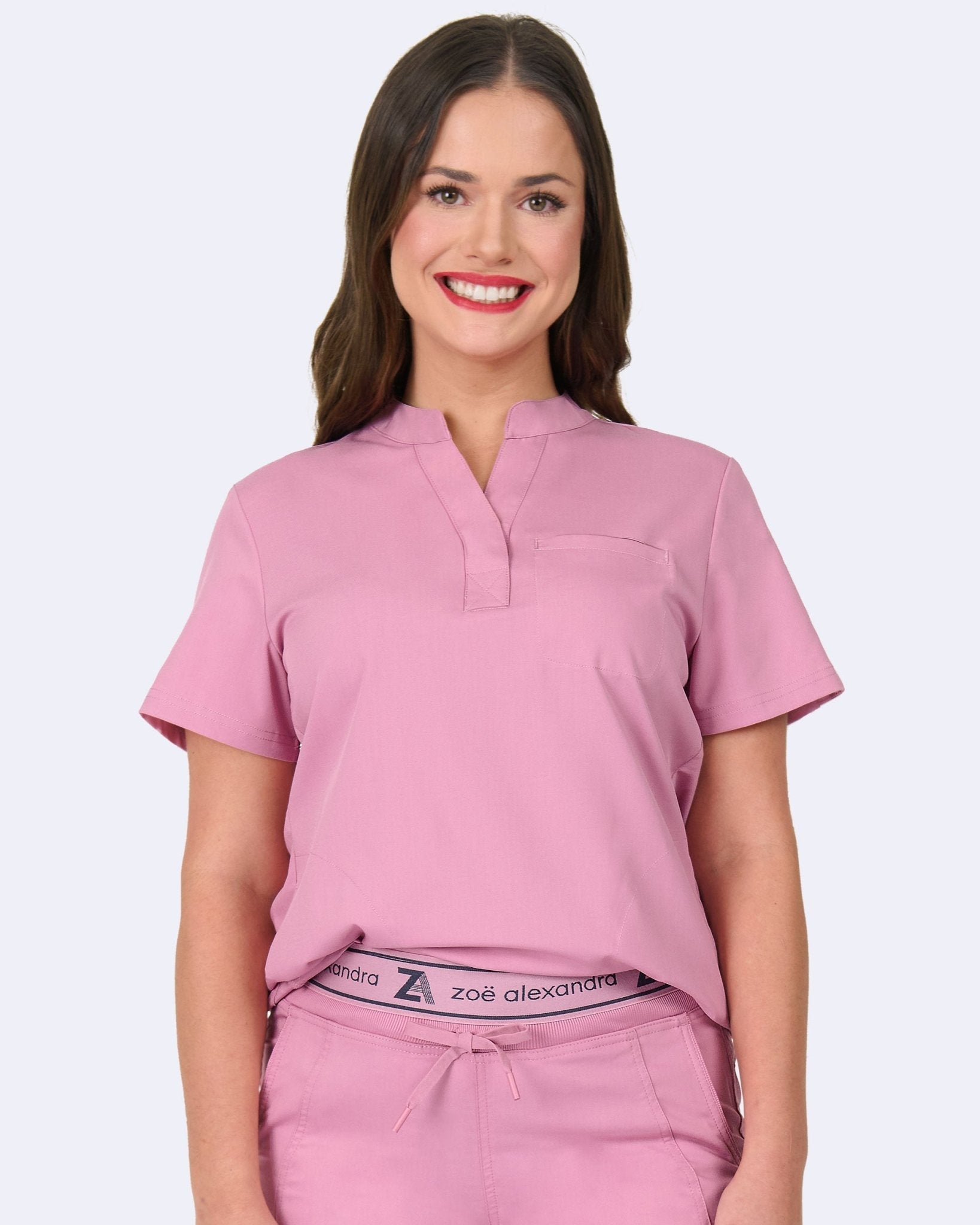 Zavate Chelsea Tuck in Scrub Mandarin Collar Top 1132 Dusty Rose, Red, Sea Foam - Scrubs Select