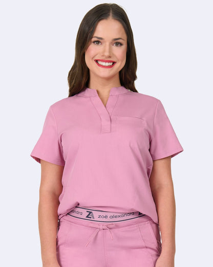 Zavate Chelsea Tuck in Scrub Mandarin Collar Top 1132 Dusty Rose, Red, Sea Foam - Scrubs Select
